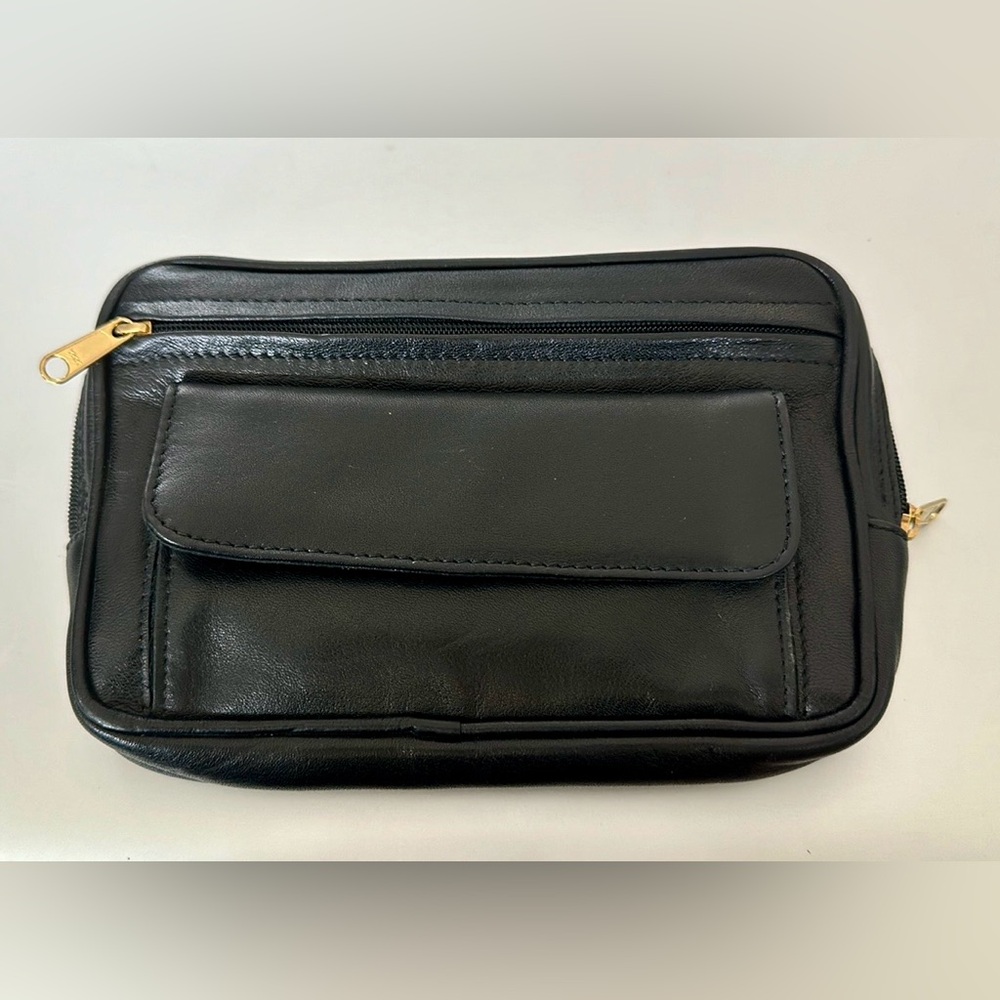 Cole Haan Brown Black Leather Zip Crossbody Waist Belt Bag